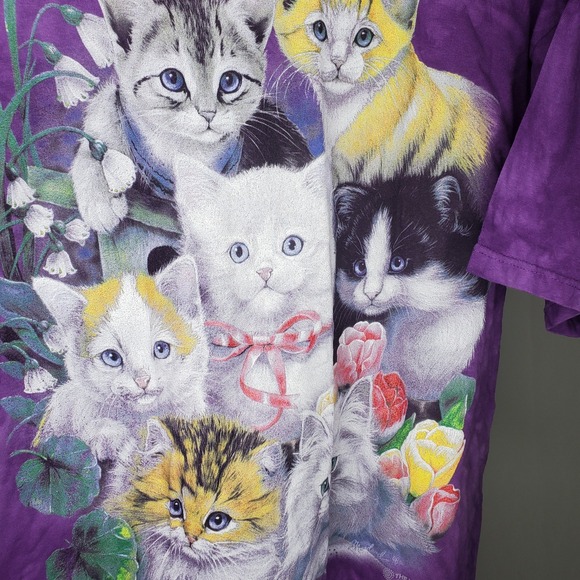 The Mountain Vtg Tshirt XL Purple Cats Graphic Kittens Kitties Cat-Lady Y2K 2000 - Picture 4 of 7
